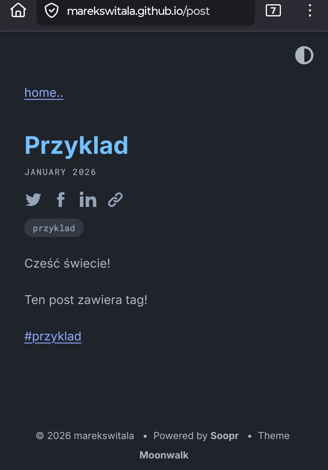 Tak tag #przyklad, który dodałem do wpisu, wyświetla się na stronie